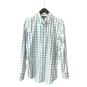 Banana Republic Slim Fit Men's Green Plaid Shirt Size Medium Green White Blue